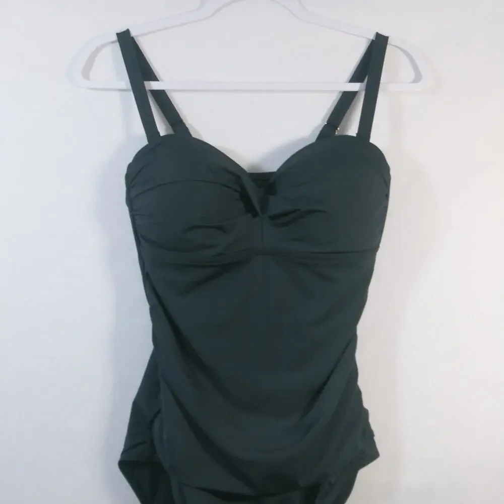 Togs Gathered Bandeau One Piece 1009 Black Swimsuit Neutral Slimming Size 10